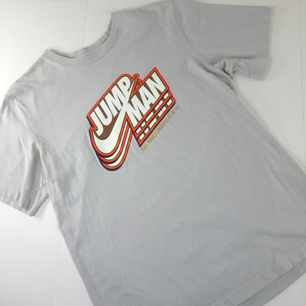 JORDAN JUMPMAN GRAPHIC GRAY T-SHIRT SHORT SLEEVE MEN'S SIZE MEDIUM 100% COTTON..